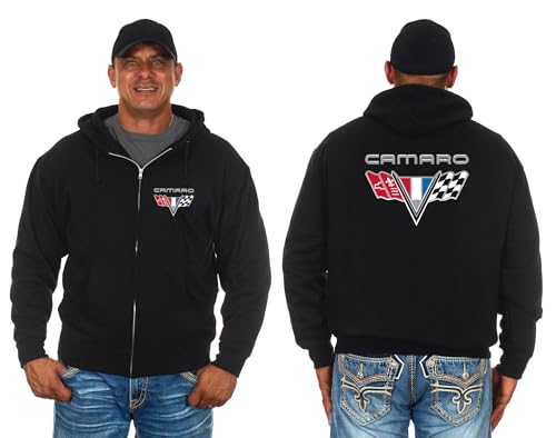 JH Design Chevy Camaro Herren-Kapuzenpullover, mit Reißverschluss, Schwarz und Anthrazit, Größe S bis 3X, Schwarz, Large von JH DESIGN GROUP