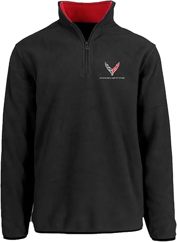 JH Design Chevy Corvette C8 Herren-Fleece-Sweatshirt, Viertelreißverschluss, 2 Farben, Schwarz, X-Large von JH DESIGN GROUP