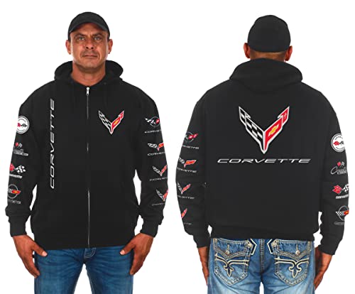 JH DESIGN GROUP Herren Chevy Corvette C8 Collage Zip-Up Hoodie schwarz Sweatshirt, Black, Large von JH DESIGN GROUP