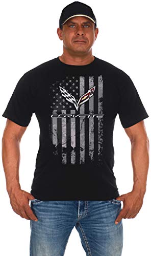 JH Design Group Herren T-Shirt Chevy Corvette Schwarz Distressed American Flag - Schwarz - Groß von JH DESIGN GROUP