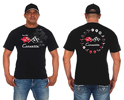 JH Design Herren Chevy Corvette T-Shirts Collage 2 Farben Kurzarm Rundhals Shirt, Schwarz, L von JH DESIGN GROUP