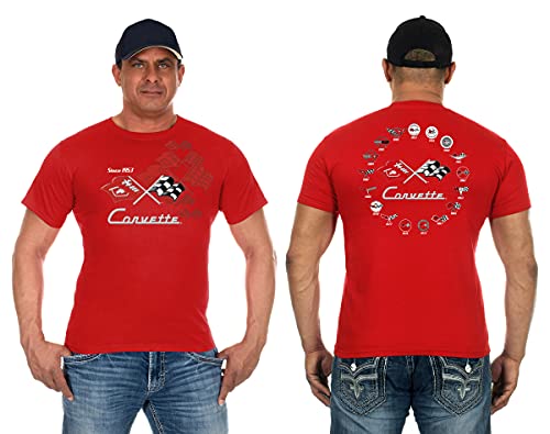 JH Design Herren Chevy Corvette T-Shirts Collage 3 Farben Kurzarm Rundhals Shirt - Rot - Klein von JH DESIGN GROUP