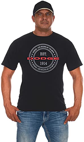 JH Design Herren-T-Shirt mit Dodge-Logo, Rundhalsausschnitt, Schwarz, Schwarz, Klein von JH DESIGN GROUP