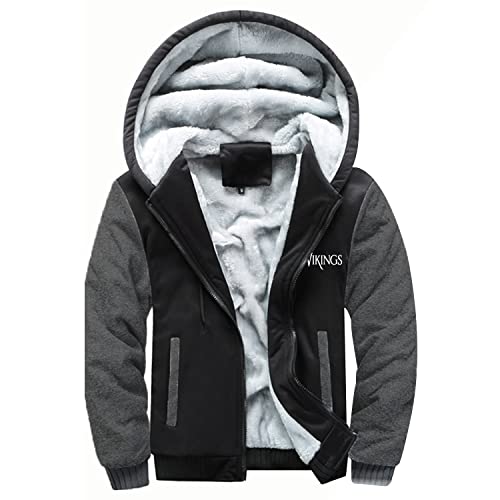 JHBTFQ Männer Wikinger Son of Odin Dicker Kapuzenpullover, Warmer Mantel aus Nordischem Valhalla Fleece Winter Street Jacke,Dark Grey,5XL von JHBTFQ