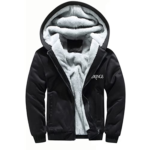 JHBTFQ Männer Wikinger Son of Odin Dicker Kapuzenpullover, Warmer Mantel aus Nordischem Valhalla Fleece Winter Street Jacke,Schwarz,L von JHBTFQ