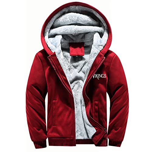 JHBTFQ Männer Wikinger Son of Odin Dicker Kapuzenpullover, Warmer Mantel aus Nordischem Valhalla Fleece Winter Street Jacke,Wine red,L von JHBTFQ