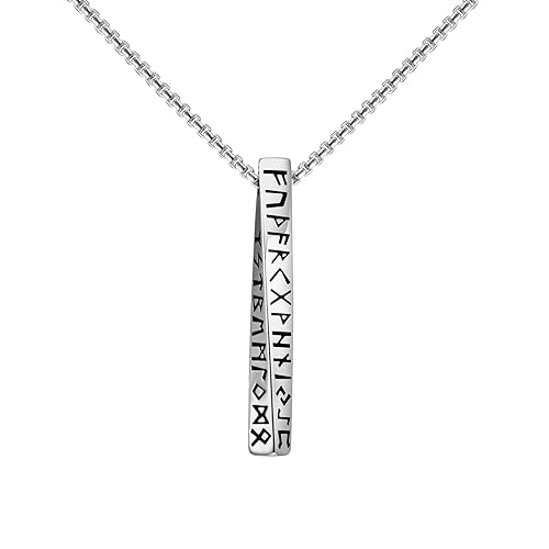JHBTFQ Rectangle silver, Wikinger Rune Kette, Bar/Triangel/Ring Mobius Anhänger mit Nordische Rune Edelstahl Schmuck für Herren Damen Paare Geschenke von JHBTFQ