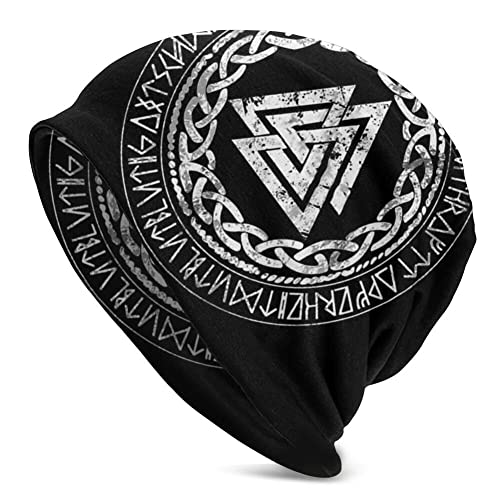 JHBTFQ Wikinger Beanie-Mütze für Herren Damen Stricken Doppellagig Skullies Herbst Sommer Odin-Mythos Nordisches Geschenk,Valknut,One Size von JHBTFQ