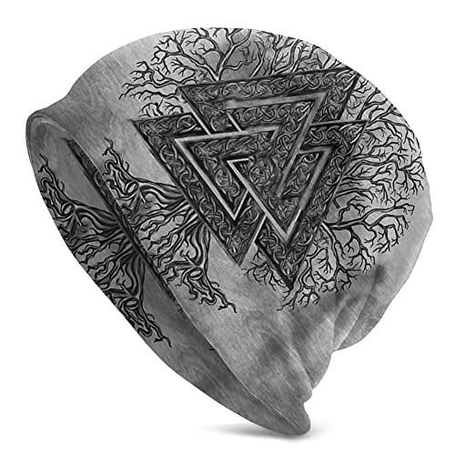 JHBTFQ Wikinger Beanie-Mütze für Herren Damen Stricken Doppellagig Skullies Herbst Sommer Odin-Mythos Nordisches Geschenk, Yggdrasil & valknut, One Size von JHBTFQ