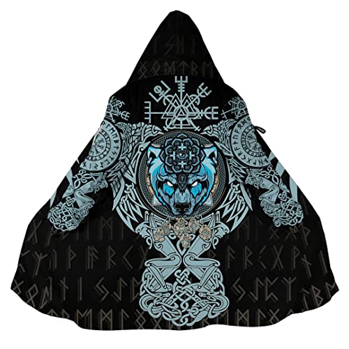 JHBTFQ Wikinger Kapuzenumhang für Herren, Nordischer Kaschmir Mantel Winter Warm 3D Printed Cosplay Jacke Bademantel,Fenrir,XL von JHBTFQ