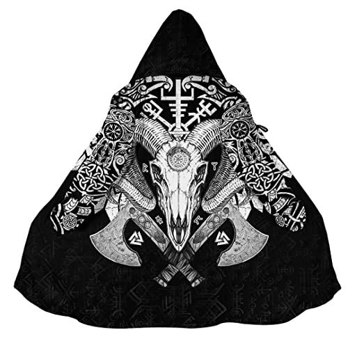 JHBTFQ Wikinger Kapuzenumhang für Herren, Nordischer Kaschmir Mantel Winter Warm 3D Printed Cosplay Jacke Bademantel,Vegvisir Sheep,XL von JHBTFQ