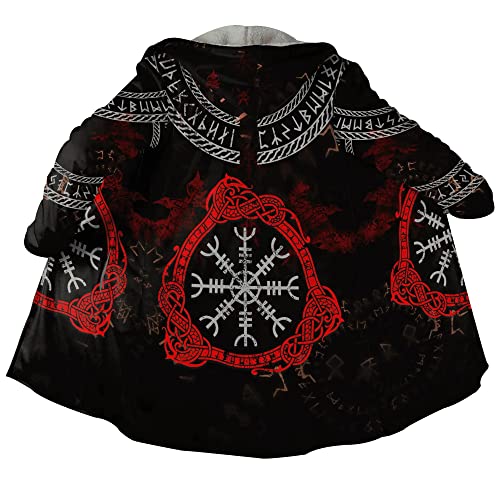 JHBTFQ Wikinger Tattoo Kostüm Herren Kleidung Kunstkaschmir Kapuzenmantel Nordischer Wintermantel Mittelalter Ritter Wärmere Jacke,Aegishjalmur,5XL von JHBTFQ