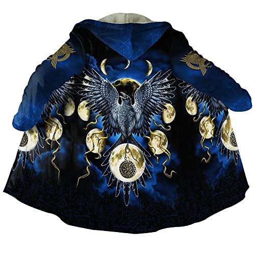 JHBTFQ Wikinger Tattoo Kostüm Herren Kleidung Kunstkaschmir Kapuzenmantel Nordischer Wintermantel Mittelalter Ritter Wärmere Jacke,Nordic raven,4XL von JHBTFQ