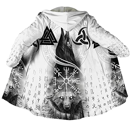 JHBTFQ Wikinger Tattoo Kostüm Herren Kleidung Kunstkaschmir Kapuzenmantel Nordischer Wintermantel Mittelalter Ritter Wärmere Jacke,Raven Wolf,M von JHBTFQ