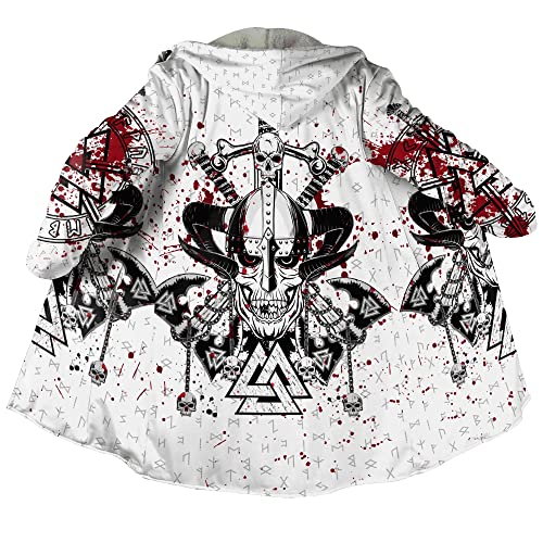 JHBTFQ Wikinger Tattoo Kostüm Herren Kleidung Kunstkaschmir Kapuzenmantel Nordischer Wintermantel Mittelalter Ritter Wärmere Jacke,Valhalla,XL von JHBTFQ
