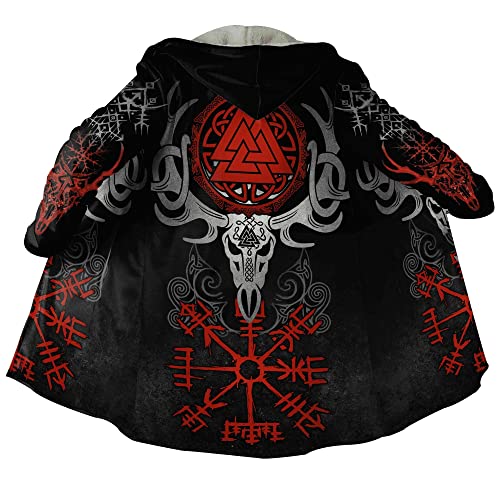 JHBTFQ Wikinger Tattoo Kostüm Herren Kleidung Kunstkaschmir Kapuzenmantel Nordischer Wintermantel Mittelalter Ritter Wärmere Jacke,Valknut vegvisir,3XL von JHBTFQ