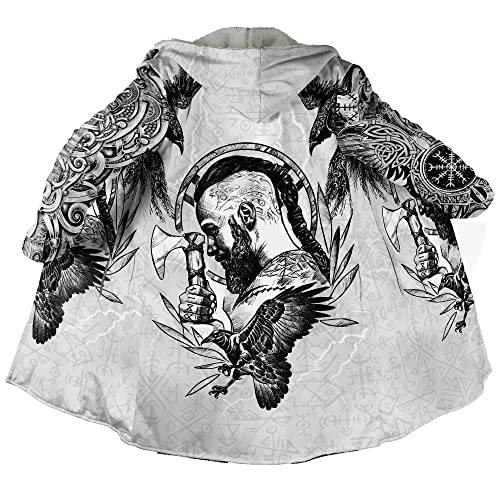 JHBTFQ Wikinger Wintermantel Aus Kaschmir Imitat für Herren, 3D Gedruckter Mantel Warme Lässige Kapuzenjacke Nordisches Kleidungsgeschenk,Ragnar,L von JHBTFQ