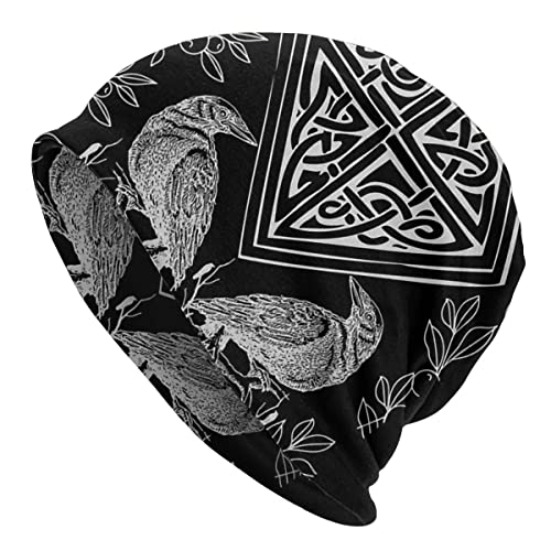 Nordic Skullies Beanie Mütze für Herren, 3D Gedruckte Wikinger Street Strickmütze Mode Hip Hop Hut,Odin Raven,One Size von JHBTFQ