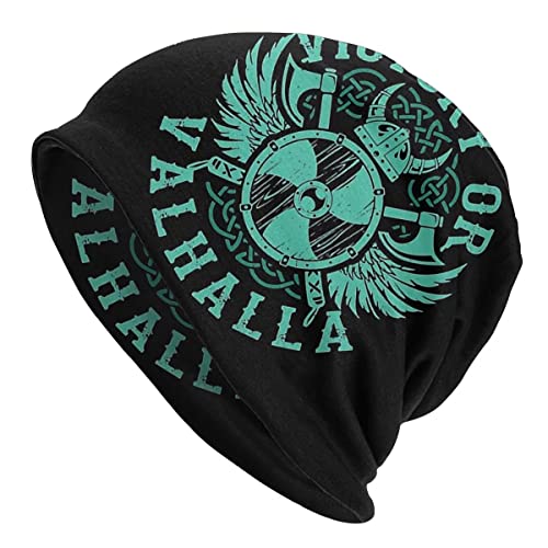 Nordic Skullies Beanie Mütze für Herren, 3D Gedruckte Wikinger Street Strickmütze Mode Hip Hop Hut,Valhalla,One Size von JHBTFQ