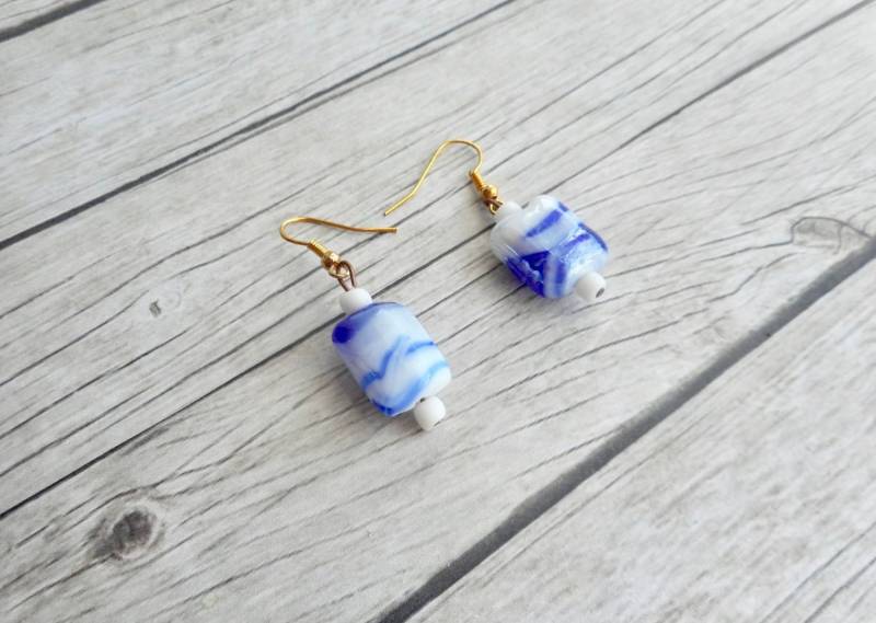 Delfter Blaue Lampwork-Glasperlenohrringe Handgefertigter Damenschmuck Damenmodeschmuck Einzigartiger Selbstgemachter Baumelnder Schmuck/Trendy von JHFWBeadsAndFindings