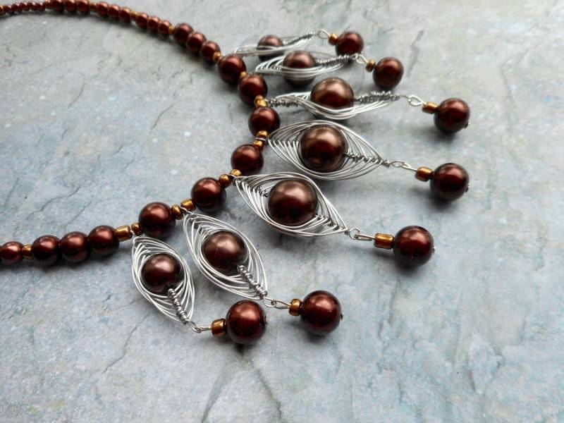 Gold Braun Aussage Halskette Fischgrät Anhänger/Perlen Handgemachte Damen Ornament Hausgemachte Trending Artikel von JHFWBeadsAndFindings