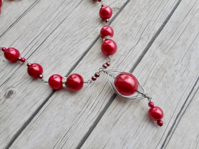 Rote Perlen Halskette Für Frauen Damen Modeschmuck Fischgrät Anhänger Handgefertigter Schmuck Trendy Einzigartige Geschenke Sie von JHFWBeadsAndFindings