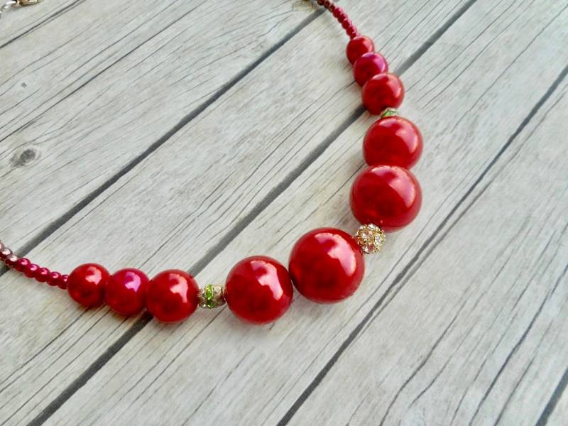 Rote Perlen Halskette Swarovski Kristalle Kugel Und Spacer Tief Rot Damen Schmuck Grün Strass Spacer/Handmade Mode Ornament von JHFWBeadsAndFindings