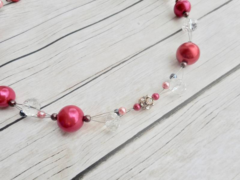 Roten Schwimmenden Halskette Stilvollen Damen Schmuck Handgemachten Rote Runde Perlen Perlenkette Trending Artikel Geschenk-Idee von JHFWBeadsAndFindings