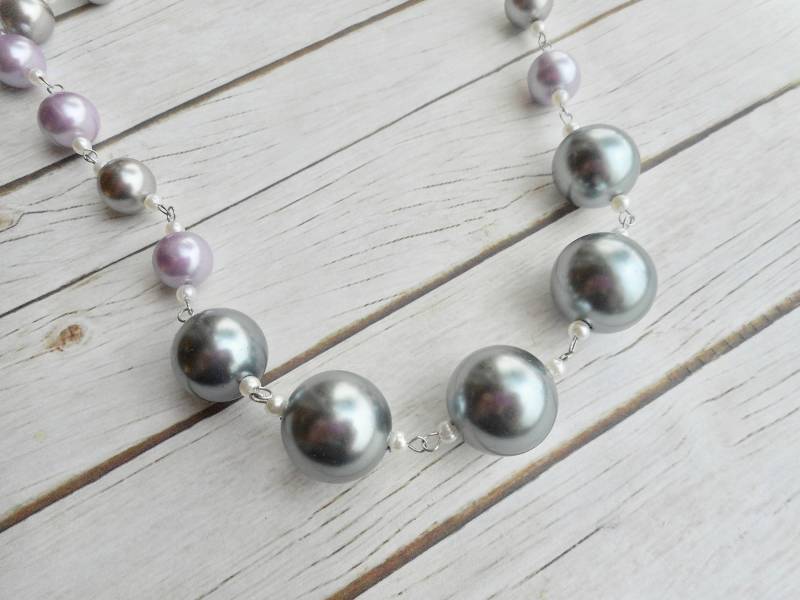 Silvertone Grau Lila Rosenkranz Halskette Damen Schmuck Handgemachte Mode Stilvolle Geschenk von JHFWBeadsAndFindings