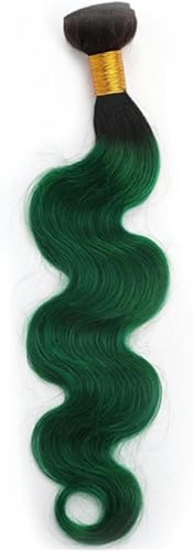 Echthaarbündel, gewelltes unbehandeltes Haar, 1/3 Bündel, gewellte Echthaar-Webart-Extensions, Echthaar-Webart-Bündel für Frauen, Haarverlängerungen (Ombre 1B-Grün) = 15%, 14 1–12 Zoll, 1 von JHJRYGKI
