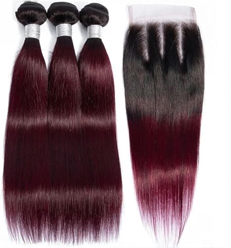 Echthaarbündel, orange, glatte Echthaarbündel, 4 x 4 Spitzenverschluss mit Bündeln, Ombre-Haarwebbündel mit Verschluss, Echthaar für Frauen, Haarverlängerungen (1B 350, 16 16 16–12 12 12 mi von JHJRYGKI