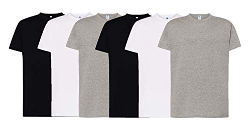 JHK - 6er-Pack Basic-T-Shirts mit kurzen Ärmeln, 100 % Baumwolle, doppelte Nähte und Verstärkungen, Unterhemd und Sport, erhältlich in XL-Größen, Grau L von JHK