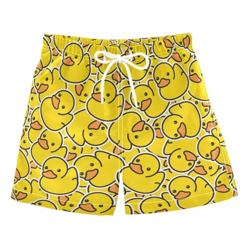 JHKKU Jungen-Badehose, Strand-Shorts, schnelltrocknend, Kleinkind-Badeanzug mit Netzfutter, Süße gelbe Ente, 5 Jahre von JHKKU