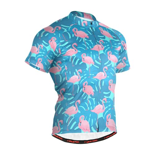 JHKKU Herren-Fahrradtrikot, feuchtigkeitsableitend und atmungsaktiv, schnell trocknend, durchgehender Reißverschluss mit 3 Gesäßtaschen, Tropischer Flamingo, XL JHKKU Herren-Fahrradtrikot, feuchtigkeitsableitend und atmungsaktiv, schnell trocknend, durchgehender Reißverschluss mit 3 Gesäßtaschen, Tropischer Flamingo, XL von JHKKU
