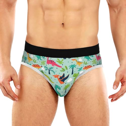 JHKKU Herren Unterwäsche Print Slips Weich Komfort Atmungsaktiv U Pouch Classics Brief, Cartoon Dinosaurier 02, X-Large von JHKKU