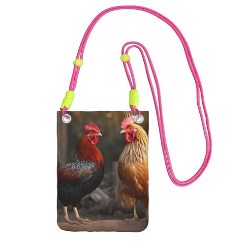 JHLMN Kleine Umhängetasche für Damen, Handy-Geldbörse, Mini-Handytasche, Hahn- und Huhn-Handytasche von JHLMN