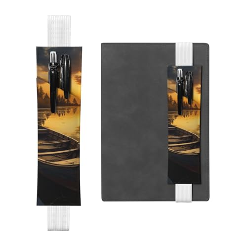 JHLMN Stifthalter für Notizbuch, verstellbares Gummiband, Stifthalter, Fluss, Sonnenuntergang, Holzboot, Lesezeichen, PU-Leder, Stifteetui, Lesezeichen, Seitenmarkierung für Planer, Tagebücher, Bücher JHLMN Stifthalter für Notizbuch, verstellbares Gummiband, Stifthalter, Fluss, Sonnenuntergang, Holzboot, Lesezeichen, PU-Leder, Stifteetui, Lesezeichen, Seitenmarkierung für Planer, Tagebücher, Bücher von JHLMN