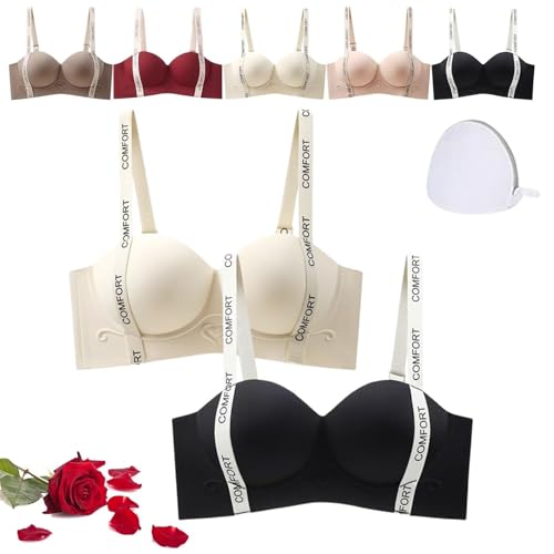 Bügelloser Push-Up-BH for Damen – Gepolsterter Komfort-Support weicher atmungsaktiver Stoff und ganztägiger Trage-BH(2pcs-a,M) von JHOMHF