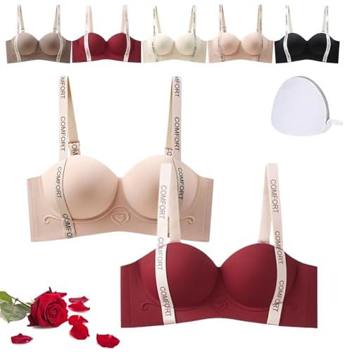 Bügelloser Push-Up-BH for Damen – Gepolsterter Komfort-Support weicher atmungsaktiver Stoff und ganztägiger Trage-BH(2pcs-d,XL) von JHOMHF