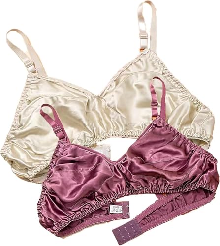 JHOMHF 2er-Pack ultradünner BH aus Maulbeerseide doppelseitige Satin-Bralette-Unterwäsche for Damen Soft-Cup-BH-Oberteil for den Alltag(F,38/85AB) von JHOMHF