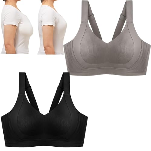 JHOMHF Bügelloser Push-Up-BH for Damen hautfreundlich nicht abfärbend W-Shape-Lift-Technologie for ganztägigen(Black+brown,3X-Large) von JHOMHF