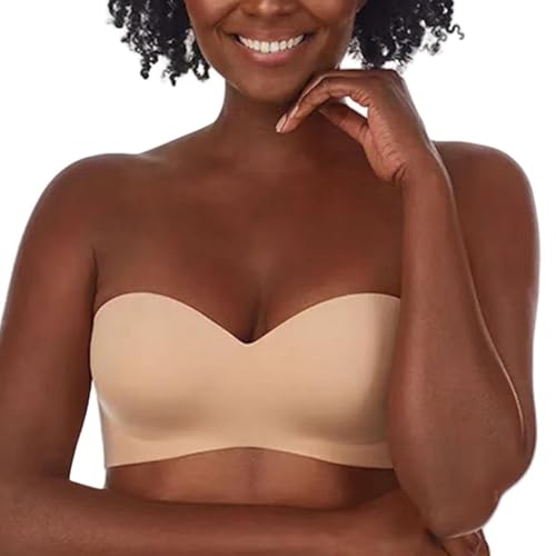 JHOMHF Rutschfester trägerloser Silikon-BH für Frauen Stay-Put-Komfort und Stretch Drahtloser nicht gepolsterter Bralette(#6,42A) von JHOMHF