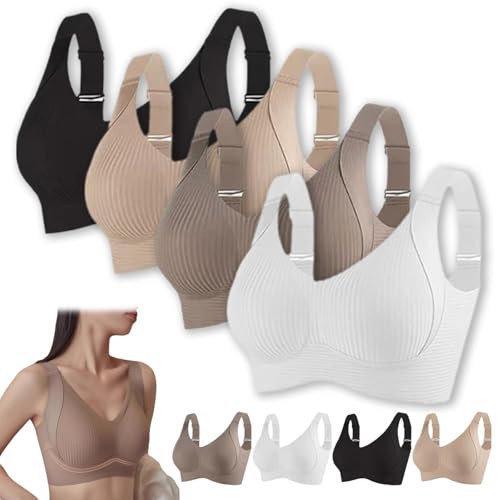 JHOMHF Verstellbarer kabelloser Push-Up-BH für Frauen - 4-Reihen-Komfort-Stütze nahtlos in Uni-Farben Lift & Shaping Bra(4pcs,XXL) von JHOMHF