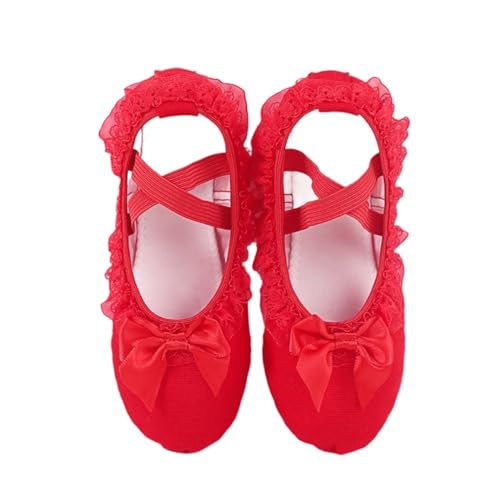 Kleinkind Ballettschuhe Mädchen Ballettschuhe Spitze Ballett Tanzschuhe Spitze Bow-Knot Canvas Weiche Sohle Ballettschuhe Ballettschuhe Ballettschuhe, rot, 24 EU von JHSDHYD