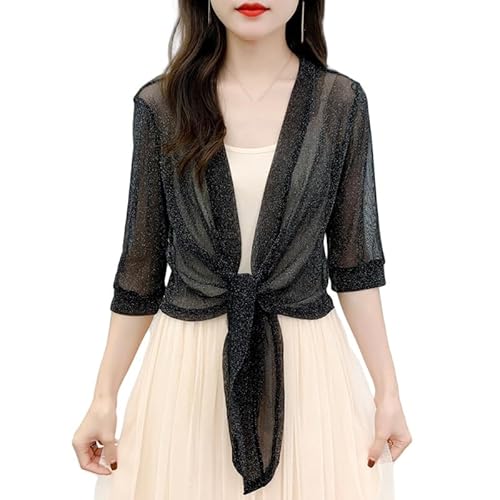 JHTVGIUZ Damen Strickjacke,Glitzer Bolero Shrugs Für Damen Zum Binden Strickjacke Elegant 3/4 Ärmel Dünne Jacken Gehäkelt Locker Transparent Strandüberzug Für Kleid Abendhochzeit Schwarz XL JHTVGIUZ Damen Strickjacke,Glitzer Bolero Shrugs Für Damen Zum Binden Strickjacke Elegant 3/4 Ärmel Dünne Jacken Gehäkelt Locker Transparent Strandüberzug Für Kleid Abendhochzeit Schwarz XL von JHTVGIUZ