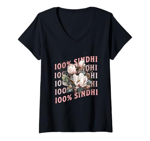 Damen 100% Sindhi Proud Sindhi Sayings Meme Culture Sindhi Humor T-Shirt mit V-Ausschnitt Damen 100% Sindhi Proud Sindhi Sayings Meme Culture Sindhi Humor T-Shirt mit V-Ausschnitt von JHULELAL PROUD SINDHI 100% SINDHI CHETI CHAND TEES