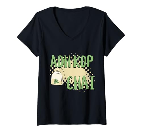 Damen Adh Kop Chai Funny Sindhi Sayings Humor Tea Lovers Memes T-Shirt mit V-Ausschnitt Damen Adh Kop Chai Funny Sindhi Sayings Humor Tea Lovers Memes T-Shirt mit V-Ausschnitt von JHULELAL PROUD SINDHI 100% SINDHI CHETI CHAND TEES