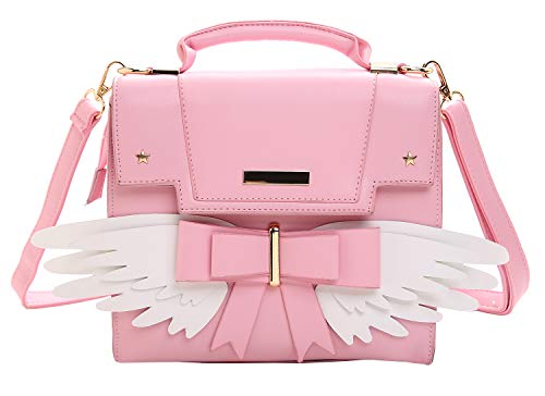 JHVYF Frauen süße Flügel Bogen Top Griff Cross Body Schulter Taschen Mädchen Kawaii Handtasche, A-rosa, Medium von JHVYF
