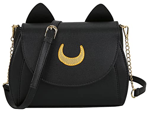 JHVYF Moon Luna Katze Geldbörsen PU Leder Gothic Geldbörse Cosplay Mond Matrose Tasche Handtaschen Schultertaschen Schwarz 3037, Schwarz von JHVYF