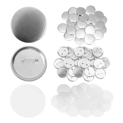 100 Sets 25 mm runder Metallknopfzubehör zur Herstellung von Pin-Maker-Teilen, Abzeichenzubehör for Button-Maker mit transparenter Folie Mehrzweck von JHXHFJXZ